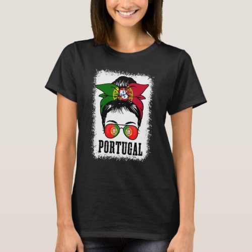 Portugal Soccer Ball Messy Bun Mom Portugese Flag  T_Shirt