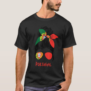 Portugal Soccer Flag Messy Bun T-Shirt