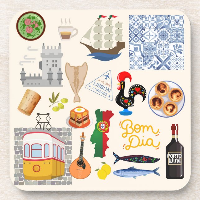 Portugal Symbols Travel Lovers Beverage Coaster (Front)