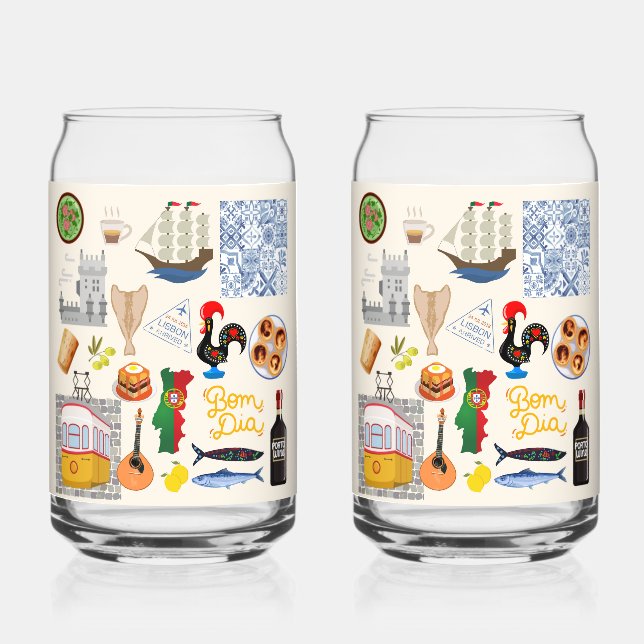 Portugal Symbols Travel Lovers Can Glass (Front)