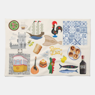 Portugal Symbols Travel Lovers Kitchen Towel