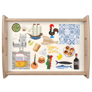 Portugal Symbols Travel Lovers Serving Tray