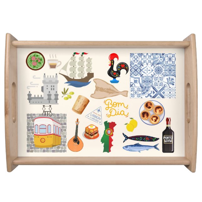 Portugal Symbols Travel Lovers Serving Tray (Front)