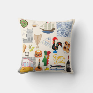 Portugal Symbols Travel Lovers Throw Pillow