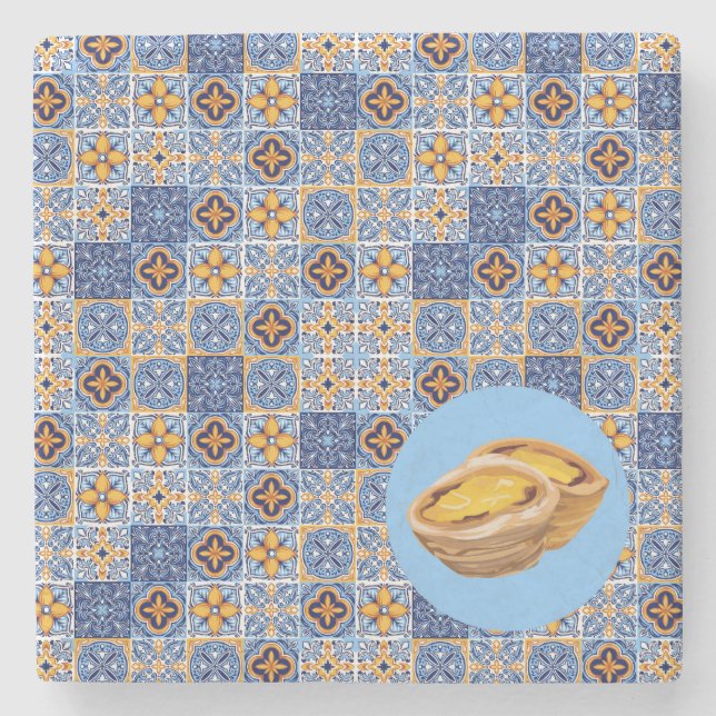 Portugal Tiles and Pastries Stone Coaster (Front)