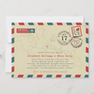 Portugal Vintage Airmail World Travel Wedding Invitation
