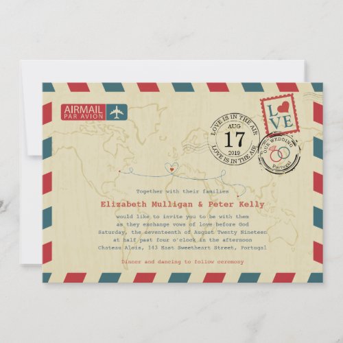 Portugal Vintage Airmail World Travel Wedding Invitation