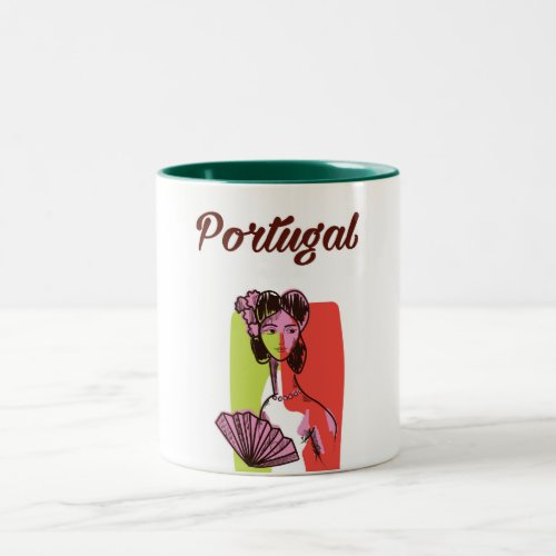 Portugal vintage style vacation poster Two_Tone coffee mug
