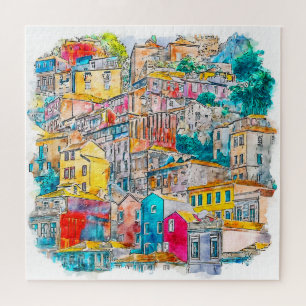 Portugal Watercolor Cityscape Jigsaw Puzzle