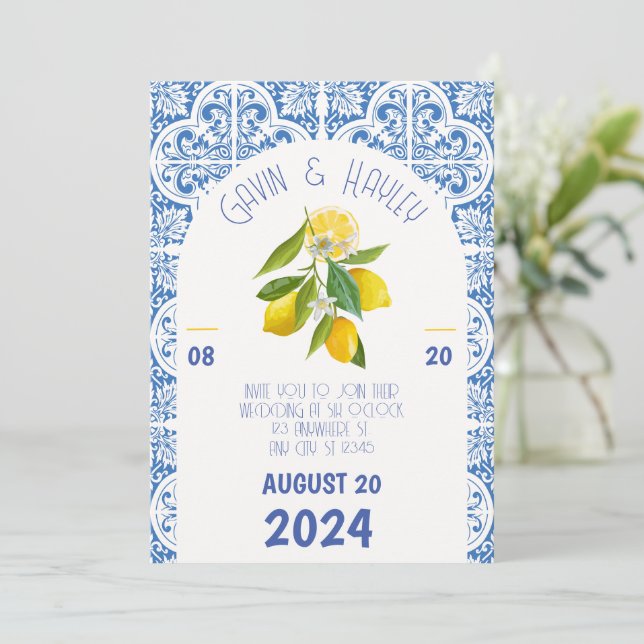 Portugal Wedding Invitation | Blue Tiles (Standing Front)