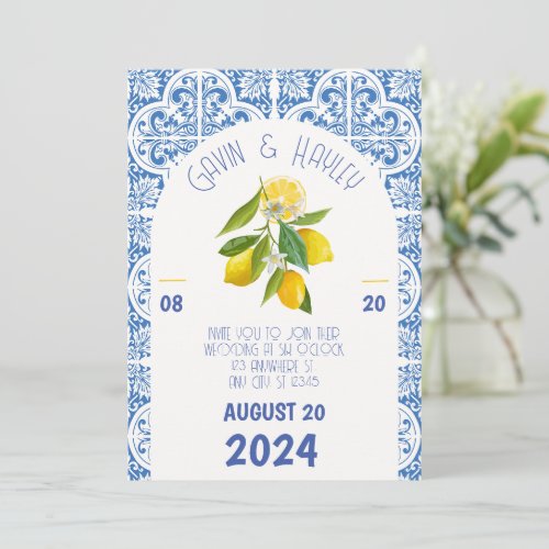 Portugal Wedding Invitation  Blue Tiles