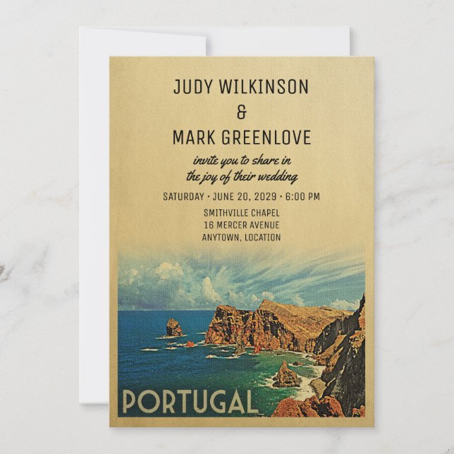 Portugal Wedding Invitation Portuguese Madeira (Front)