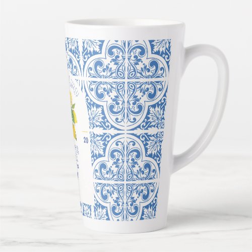 Portugal Wedding Mug  Blue Tiles and Lemons Elega