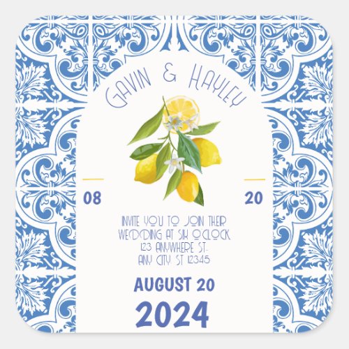 Portugal Wedding Stickers  Blue Tiles and Lemons