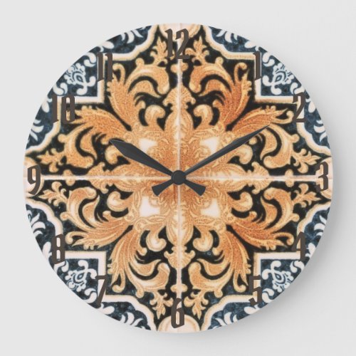 Portugese Tile Acrylic Wall Clock in Neutrals