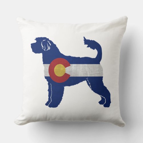 Portugese Water Dog Colorado Flag Throw Pillow