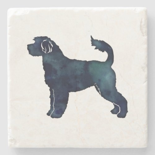 Portugese Water Dog Watercolor Silhouette Stone Coaster