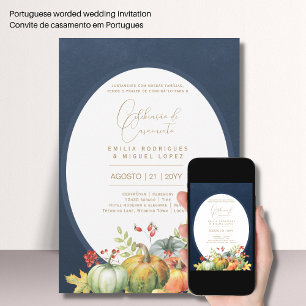 Portugeuse Casamento Abóboras de Outono Rústica Invitation