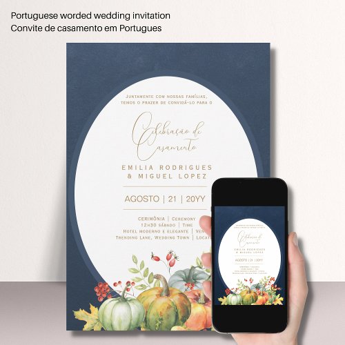 Portugeuse   Casamento Abboras de Outono Rstica Invitation