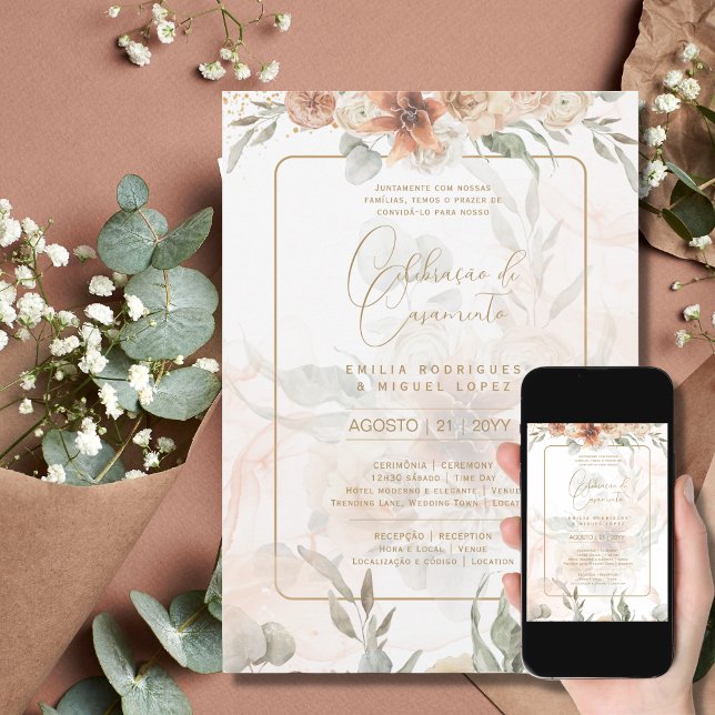 Portugeuse |  Casamento Boho Capim dos Pampas Invitation (Creator Uploaded)
