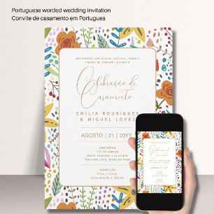 Portugeuse Casamento Flores Azuis Rústicas Invitation