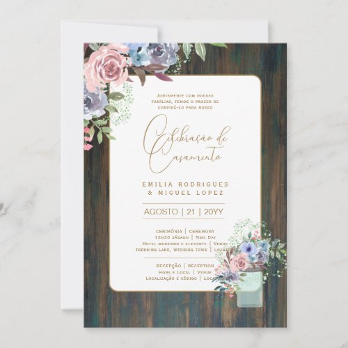 Portugeuse   Casamento Flores Folclricas Rstica Invitation