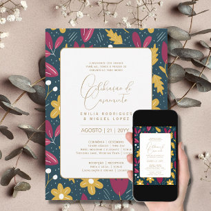 Portugeuse    Casamento Flores Folclóricas Rústica Invitation