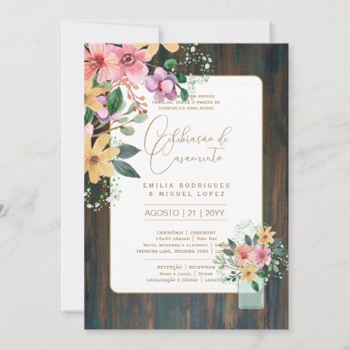 Portugeuse   Casamento Flores Folclricas Rstica Invitation