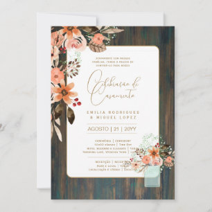 Portugeuse Casamento Flores Folclóricas Rústica Invitation
