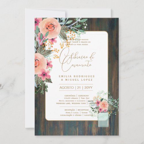 Portugeuse   Casamento Flores Folclricas Rstica Invitation