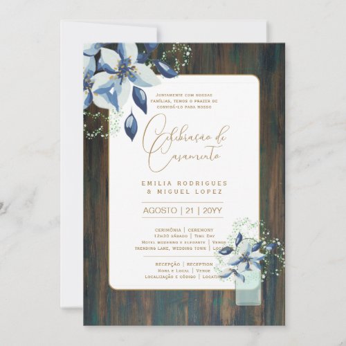 Portugeuse   Casamento Flores Folclricas Rstica Invitation