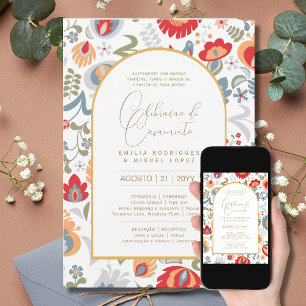 Portugeuse Casamento Flores Vermelha Rústicas Invitation