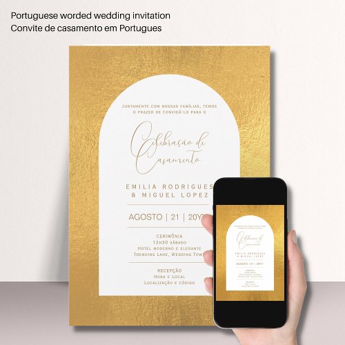 Portugeuse   Casamento Folha de Ouro Falsa Invita Invitation