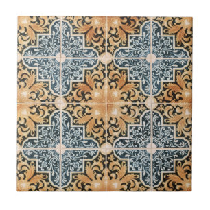 Portughese Peach and Blue Vintage Geometric Ceramic Tile