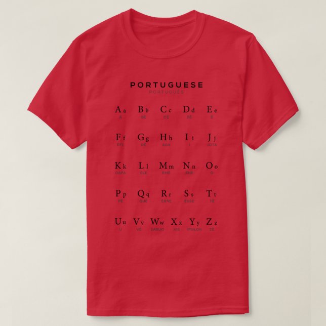 Portuguese Alphabet Chart Portugal Language Chart  T-Shirt (Design Front)
