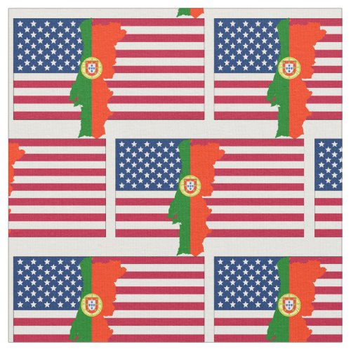 PORTUGUESE AMERICAN Flag Map Fabric