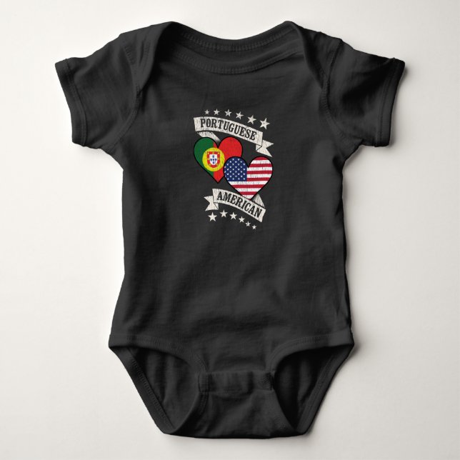 Portuguese American Heart Flags Portugal America Baby Bodysuit (Front)
