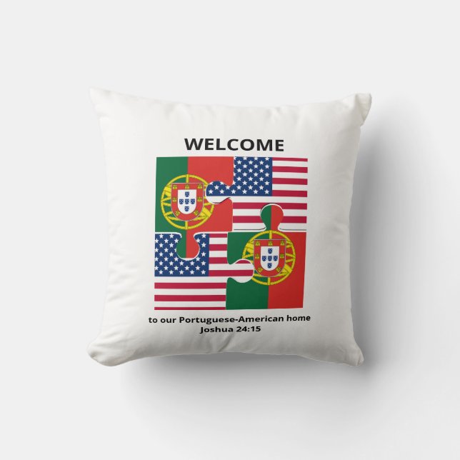 PORTUGUESE AMERICAN Welcome Throw Pillow (Front)