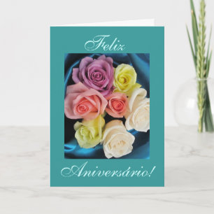 Portuguese: Aniversario Parabens Birthday — teal Card