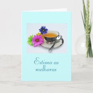 Portuguese: As melhoras/get well: teacup, daisies Card