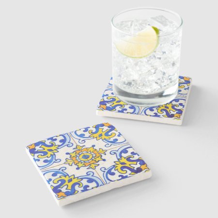 Portuguese Azulejo Art Decorative Gift Idea Stone Coaster