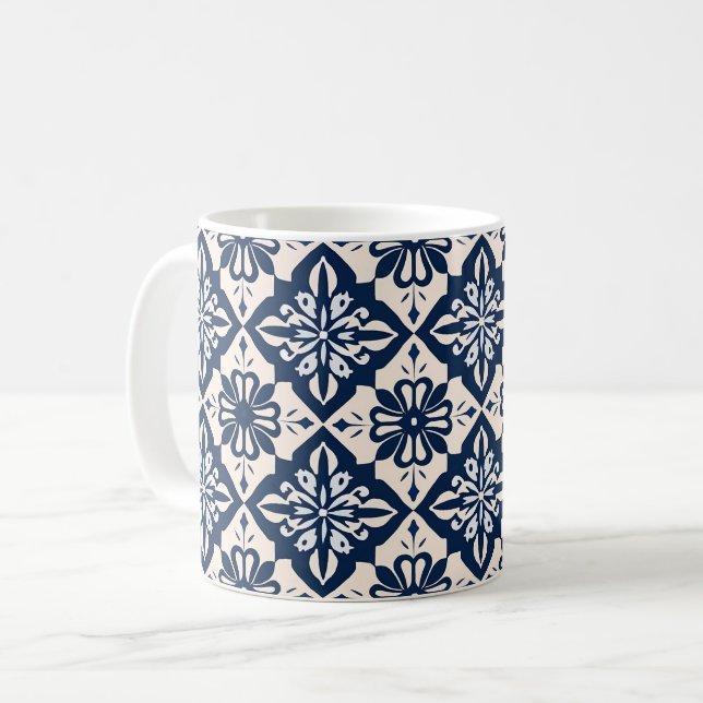 Portuguese Azulejo Blue and White Coffee Mug (Front Left)