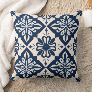 Portuguese Azulejo Blue and White Throw Pillow
