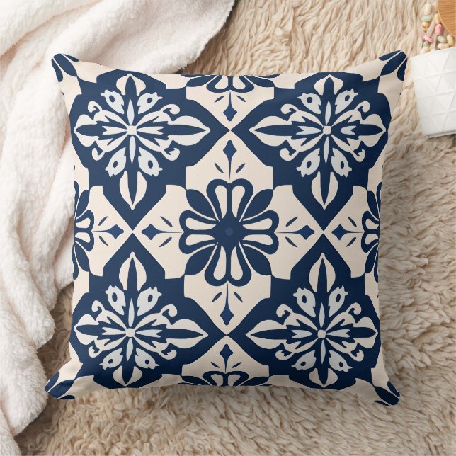Portuguese Azulejo Blue and White Throw Pillow (Blanket)