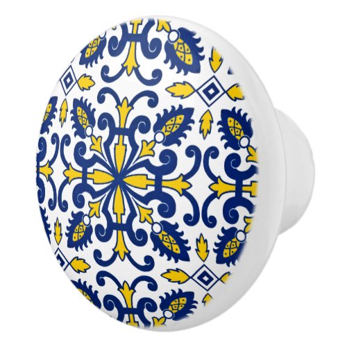 Portuguese Azulejo Decorative Blue Yellow Kitchen Ceramic Knob