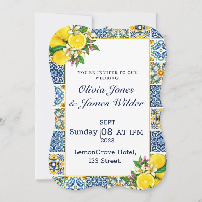 Portuguese Azulejo Lemon Tiles Wedding  (Front)