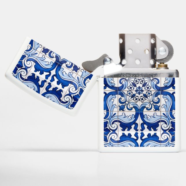Portuguese Azulejo Pattern Zippo Lighter (Opened)