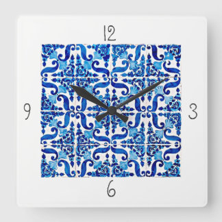 Portuguese Azulejo Square Wall Clock