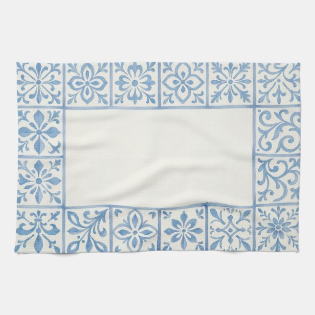 Portuguese Azulejo tile blue stationary design Kitchen Towel (Horizontal)