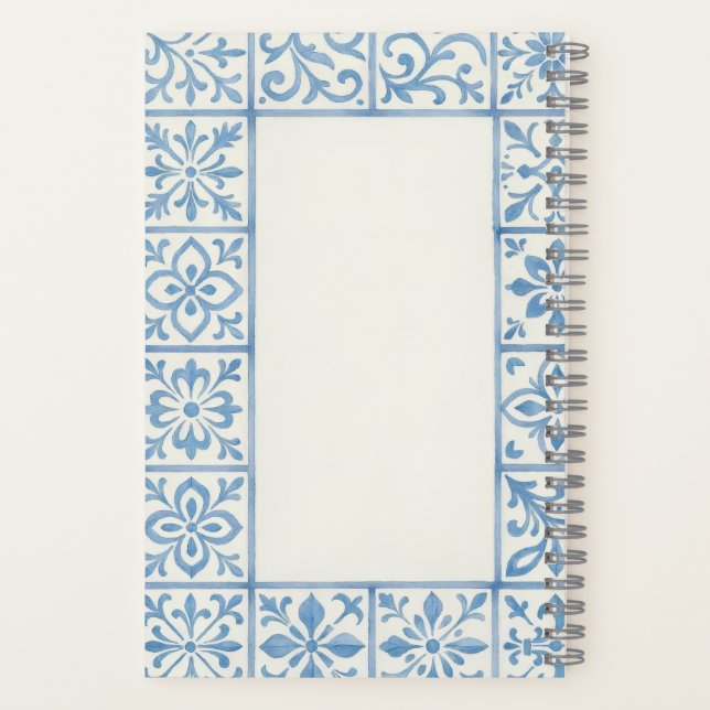 Portuguese Azulejo tile blue stationary design Notebook (Back)